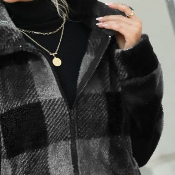 Charcoal Plaid Collared Jacket - Picture 3 of 6